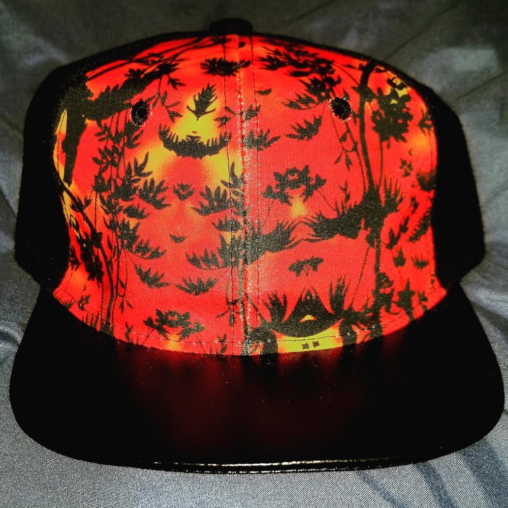 Sunset Trees Black Red Orange Yellow Snapback Cap